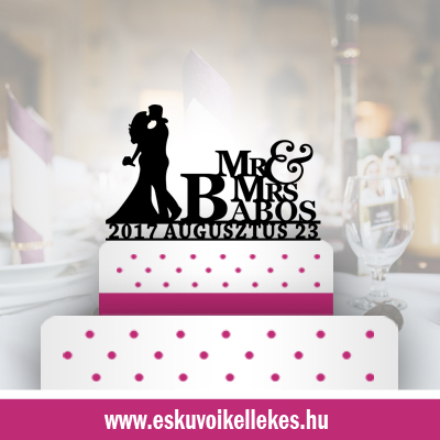 Mr & Mrs -esküvői tortadísz (53) + ajándék talapzat